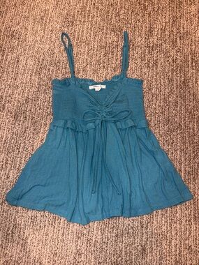 O'Neill Teal Smocked Tie-Front Camisole